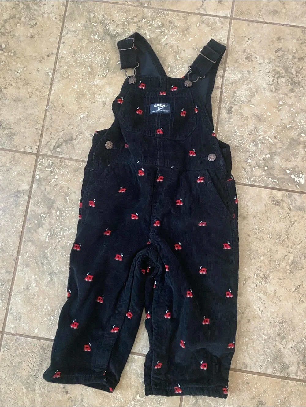 Oshkosh 18 Month Baby Black Train Soft Comfortable Playful Corduroy Overalls